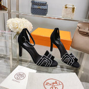 PREMIERE 90 SANDAL IN BLACK SUEDE WITH RHINSTONES