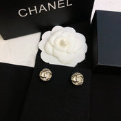 CHANEL 26S DOUBLE C LOGO CRYSTAL CABOCHON STUD EARRINGS IN GOLD METAL 633328