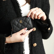CC ZIPPED COIN BASIC PURSE 11 BLACK CAVIAR CALFSKIN GOLD ICON