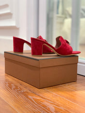 Summer Charms Mules 80 Red Suede Pink Lambskin