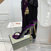PADLOCK HIGH HEEL 10 CM SANDAL IN WINE PURPLE VELVET