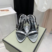 TOM FORD 26S GOLD BUCKLE HEELS 105 MM IN SILVER LAMBSKIN