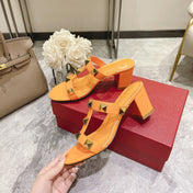 ROMAN STUD MANGO ORANGE CALFSKIN SLIDE SANDAL 60 MM