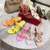 ROMAN STUD BRIGHT YELLOW CALFSKIN SLIDE SANDAL 60 MM