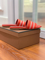 LP RAFFIA CHARMS FLATS SANDAL ORANGE AND WHITE CALFSKIN
