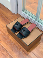 LP RAFFIA CHARMS FLATS SANDAL BLACK CALFSKIN
