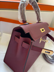 KELLY MINI 20 BAG IN GARNET RED CALFSKIN WITH GOLD HARDWARE
