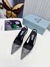 PRADA 26S SLINGBACK PUMPS STILETTO HEEL 95MM IN CRYSTAL EMBELLISHED STYLE 1