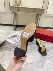 ONE STUD HEELED MULE 60 MM IN BLACK CALFSKIN