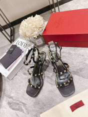 HIGH HEEL 6 CM SANDAL IN BLACK LAMBSKIN WITH STUDS