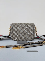 GG MINI 25 PRINTED SADDLE BAG IN EICRU BEIGE CANVAS