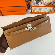 KELLY CUT 31 IN BRONZE BROWN CALFSKIN WITH SILVER HARDWARE