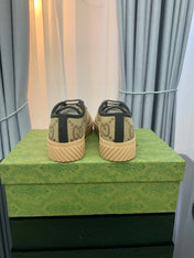 GG UNIQUE SNEAKER THICK-SOLE STRAW COLOR CANVAS