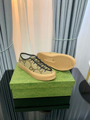 GG UNIQUE SNEAKER THICK-SOLE STRAW COLOR CANVAS