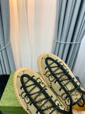 GG UNIQUE SNEAKER THICK-SOLE STRAW COLOR CANVAS