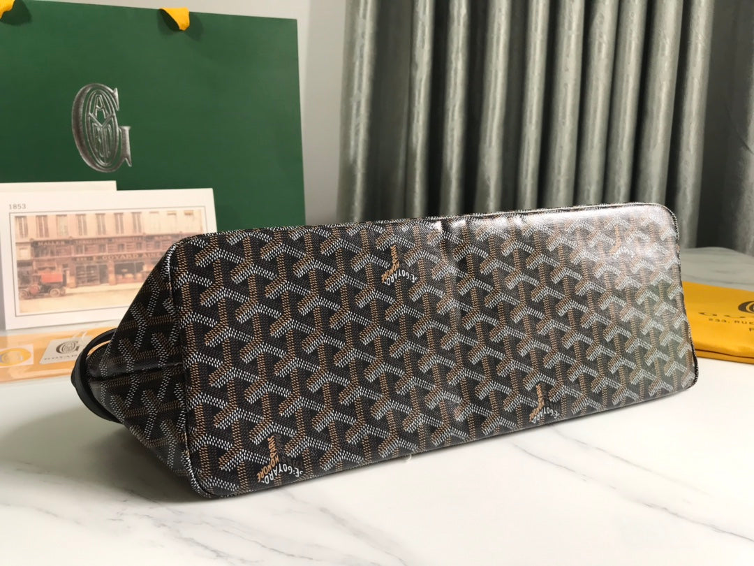 CHIEN GRIS BAG 33 IN BLACK GOYARDINE CANVAS CALFSKIN TRIM