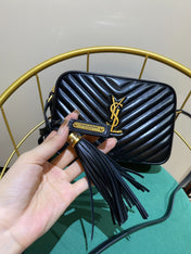 LOU 23 CAMERA BAG IN BLACK/ GOLD QUILTED LEATHER