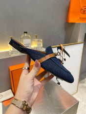 0Z MULE TAWNY AND DENIM CALFSKIN