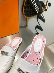 0Z MULE WHITE CALFSKIN WITH PINK PATTERN