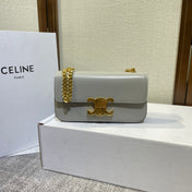 CHAIN EMBOSSED ARMPIT BAG 20 IN STONE GRAY CALFSKIN