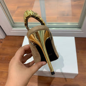 BALMAIN 26S SLINGBACK 95 MM IN LIGHT BROWN SUEDE WITH GOLD HARDWARE