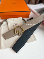 BOUCLE BELT BUCKLE & REVERSIBLE KHAKI BROWN LEATHER STRAP 38MM GOLD HARDWARE