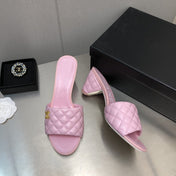 cc rev cone heel mule slide sandal pink quilted lambskin 6cm