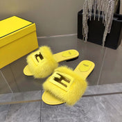 FENDI BAGUETTE MINK SLIDE SLIPPER IN BRIGHT YELLOW FUR