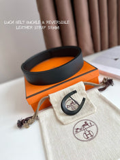 HM LUCK BELT BUCKLE & REVERSIBLE BLACK LEATHER STRAP 38MM