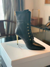 BALMAIN 26S LACE-UP ANKLE BOOTS 105 MM IN BLACK CALFSKIN