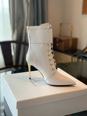 BALMAIN 26S LACE-UP ANKLE BOOTS 105 MM IN WHITE CALFSKIN