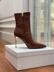 BALMAIN 26S BOOT 105 MM IN BROWN CALFSKIN WITH GOLD HARDWARE