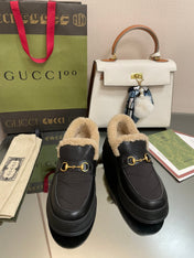 GG LOAFER IN BLACK CALFSKIN WITH BEIGE WOOL LINING