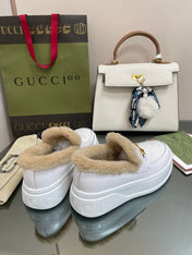 GG LOAFER IN WHITE CALFSKIN WITH BEIGE WOOL LINING