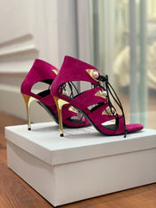 BALMAIN 25S HIGH HEELS 95MM IN FUCHSIA SUEDE WITH PEARL