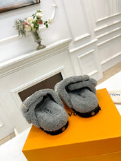 DAD SANDAL MULE IN SHADOW GRAY MIX WHITE FLEECE