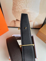 HM H D'ANCRE BELT BUCKLE & REVERSIBLE CHOCOLATE BROWN LEATHER STRAP 38 MM GOLD HARDWARE