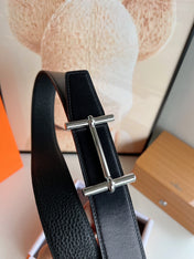 HM H D'ANCRE BELT BUCKLE & REVERSIBLE BLACK LEATHER STRAP 38 MM SILVER HARDWARE