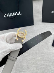 CHANEL 26S BELT 30 MM IN GREY CALFSKIN WITH GOLD HARDWARE 661511