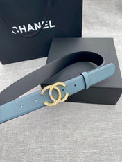 CHANEL 26S BELT 30 MM IN SKY BLUE CALFSKIN WITH GOLD HARDWARE 661514