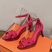 PREMIERE 70 SANDAL IN WATERMELON PINK CROCODILE LEATHER