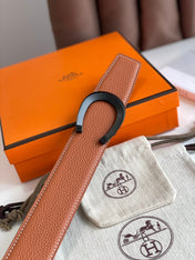 LUCK BELT BUCKLE & REVERSIBLE GINGER ORANGE LEATHER STRAP 38MM BLACK HARDWARE