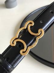 CELINE 25S BELT TRIOMPHE 25MM IN BLACK GLOSSY CALFSKIN 559675