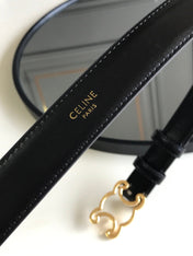 CELINE 25S BELT TRIOMPHE 25MM IN BLACK GLOSSY CALFSKIN 559675