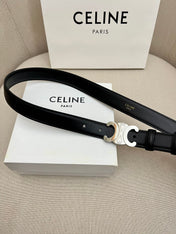 CELINE 25S TRIOMPHE 25MM BELT IN BLACK CALFSKIN SILVER HARDWARE