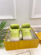 FENDI LOGO SOCK SNEAKER BOOTS IN YELLOWISH GREEN LAMBSKIN