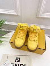 FENDI LOGO SOCK SNEAKER BOOTS IN CORN YELLOW LAMBSKIN