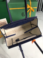 BELLECHASSE BIAUDE PM BAG 36 IN NAVY BLUE GOYARDINE CANVAS AND CALFSKIN TRIM