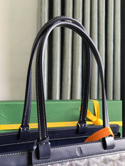 BELLECHASSE BIAUDE PM BAG 36 IN NAVY BLUE GOYARDINE CANVAS AND CALFSKIN TRIM