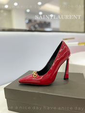 SL SILVANA CHAIN PUMPS GLOSSY RED CALFSKIN